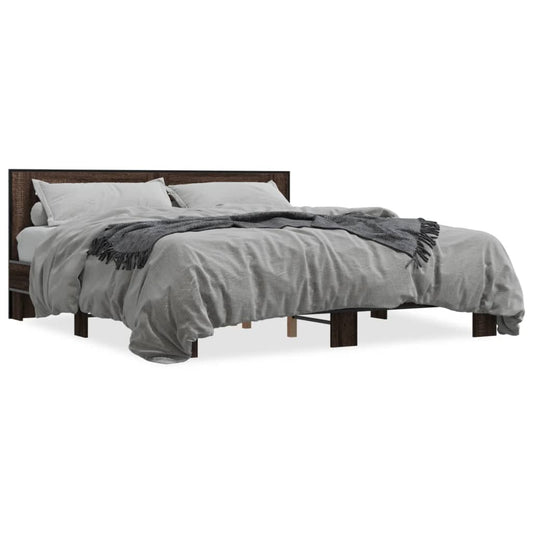 Bed Frame Brown Oak 180x200 cm Super King Engineered Wood and Metal - Beds & Bed Frames