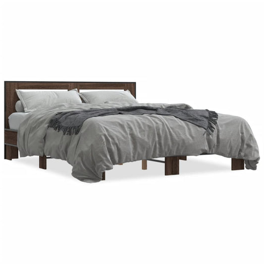 Bed Frame Brown Oak 160x200 cm Engineered Wood and Metal - Beds & Bed Frames