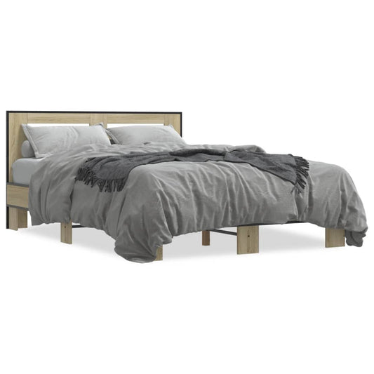 Bed Frame Sonoma Oak 120x200 cm Engineered Wood and Metal - Beds & Bed Frames