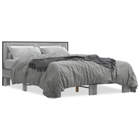 Bed Frame Grey Sonoma 120x190 cm Small Double Engineered Wood and Metal