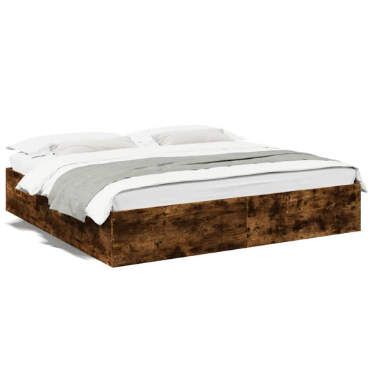 Bed Frame Smoked Oak 200x200 cm Engineered Wood - Beds & Bed Frames