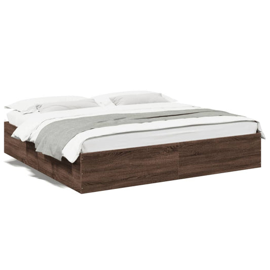 Bed Frame Brown Oak 200x200 cm Engineered Wood - Beds & Bed Frames