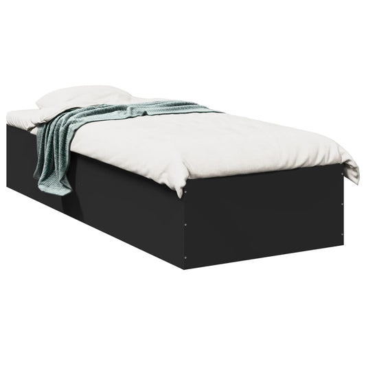 Bed Frame Black 90x200 cm Engineered Wood - Beds & Bed Frames