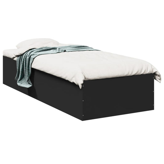Bed Frame Black 90x190 cm Single Engineered Wood - Beds & Bed Frames