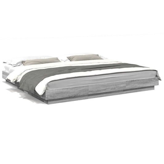Bed Frame with LED Lights Grey Sonoma 180x200 cm Super King Engineered Wood - Beds & Bed Frames
