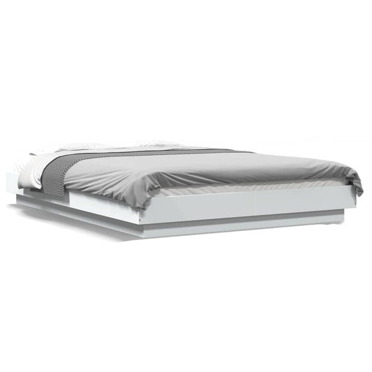 Bed Frame with LED Lights White 120x200cm Engineered Wood - Beds & Bed Frames