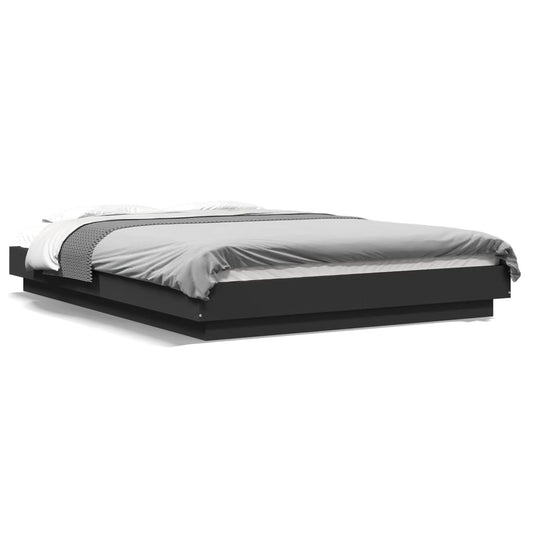 Bed Frame with LED Lights Black 135x190cm Engineered Wood - Beds & Bed Frames