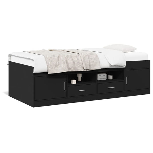 Daybed with Drawers Black 75x190 cm Engineered Wood - Beds & Bed Frames