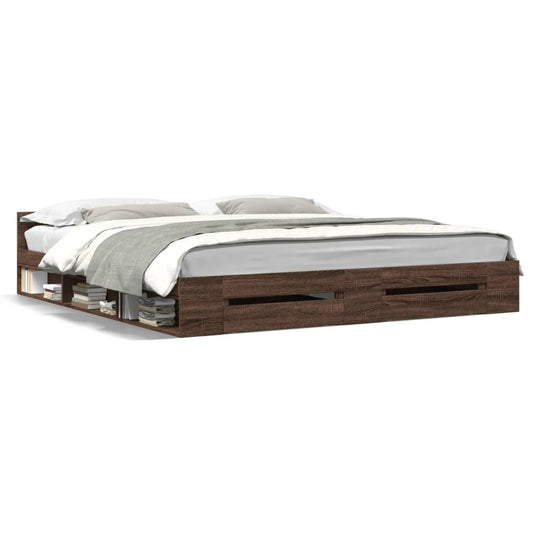 Bed Frame with Drawers Brown Oak 200x200 cm Engineered Wood - Beds & Bed Frames