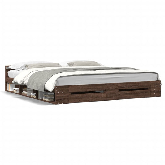 Bed Frame with Drawers Brown Oak 180x200 cm Super King Engineered Wood - Beds & Bed Frames