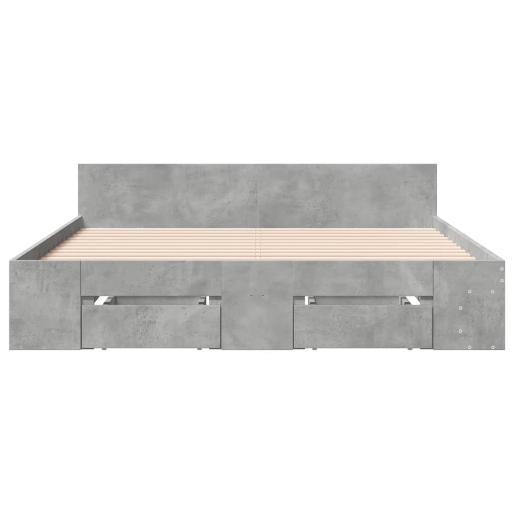 Bed Frame with Drawers Concrete Grey 140x200 cm Engineered Wood - Beds & Bed Frames