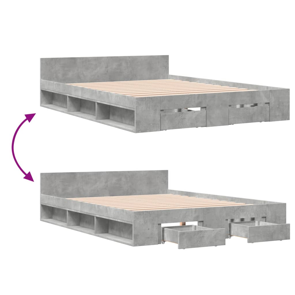 Bed Frame with Drawers Concrete Grey 140x200 cm Engineered Wood - Beds & Bed Frames
