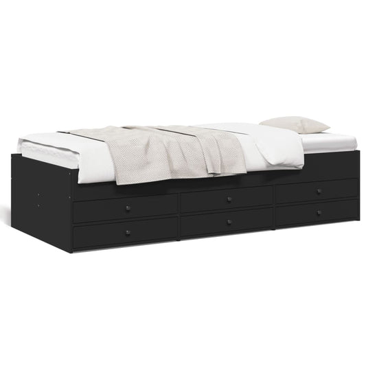 Daybed with Drawers Black 90x200 cm Engineered Wood - Beds & Bed Frames