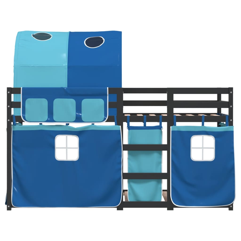 Bunk Bed with Curtains Blue 90x190 cm Solid Wood Pine - Beds & Bed Frames