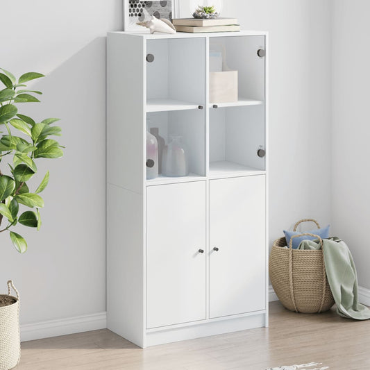 Highboard with Doors White 68x37x142 cm Engineered Wood - Buffets & Sideboards